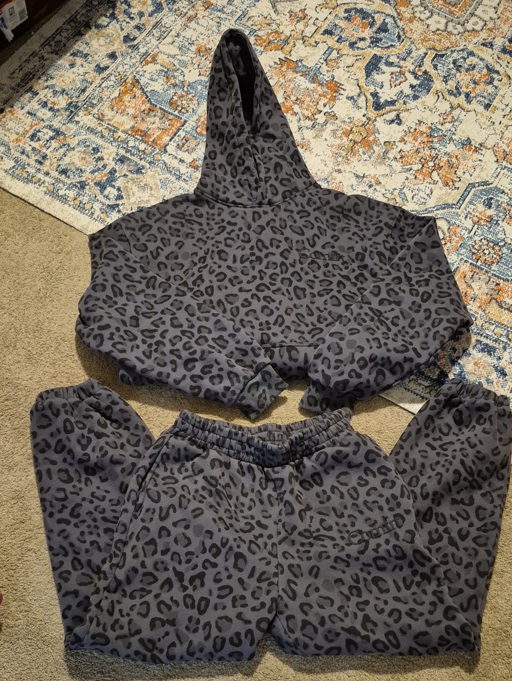Women's Gray Leopard Print Hoodie & Jogger Lounge Set